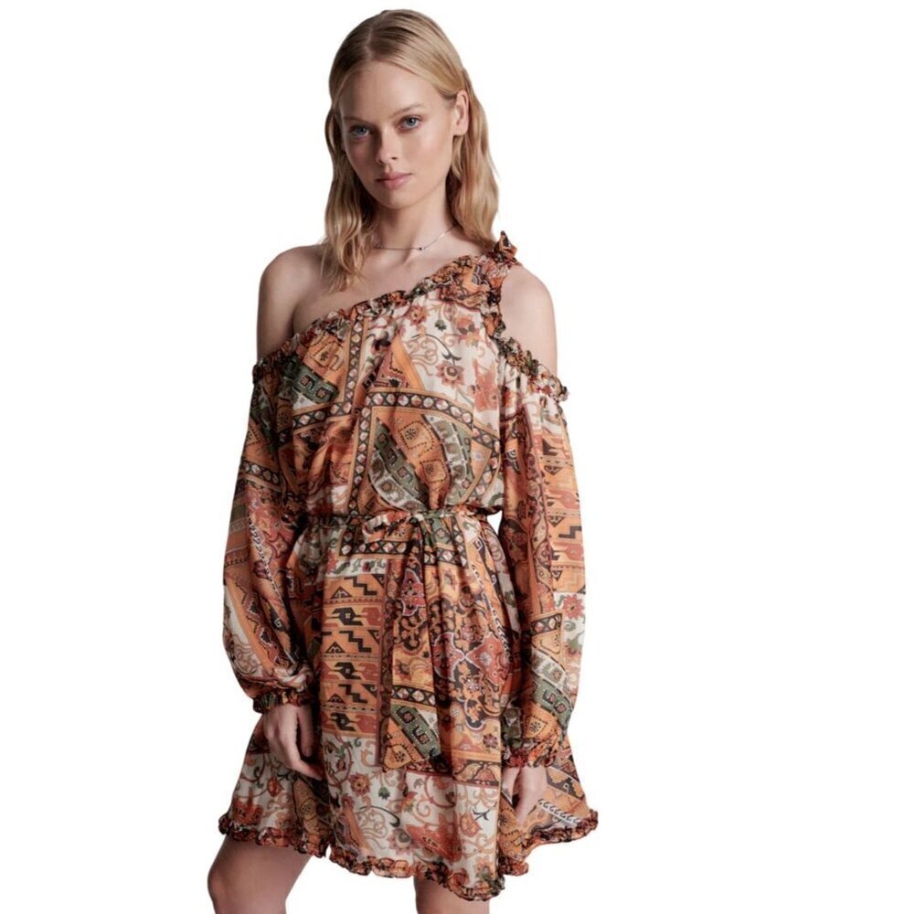 One Teaspoon‎ Dress Orange Paisley One Shoulder Dress Fits like S/M